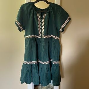 Embroidered Linen-Blend Flutter-Sleeve Mini Dress